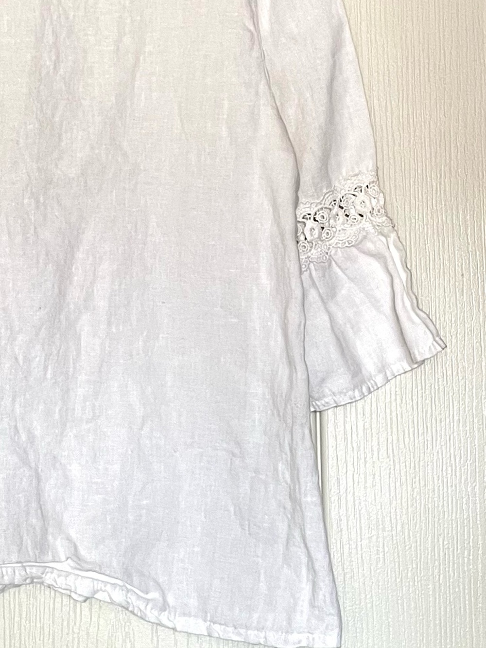 Terzo Millennio Italy White 100% Linen Lace Sleeve Boho Lagenlook Blouse Size M - Picture 14 of 14
